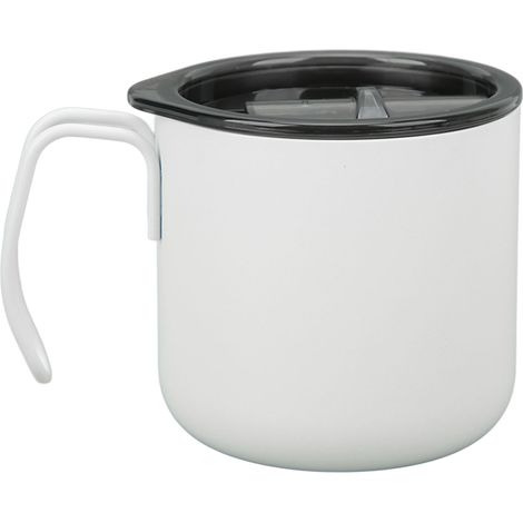 Tazza termica in acciaio inox a doppia parete da 350 ml (12 oz) con manico, bianca, ideale per il campeggio e per il caffè. (1/5)