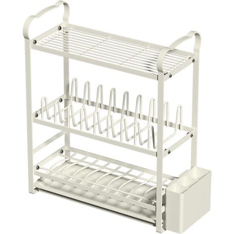 Égouttoir à vaisselle à trois niveaux, étagère de cuisine, étagère multifonction pour rangement, porte-couteaux et support pour planche à découper (1/4)