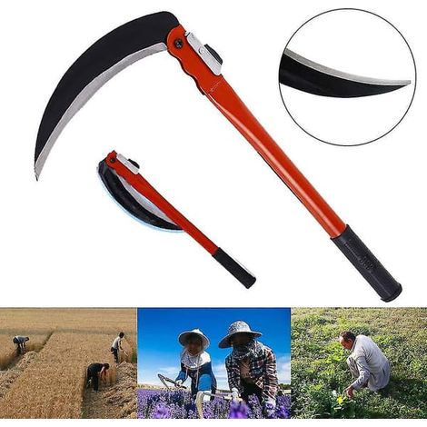 Cisaille à gazon en acier, petite faux à manche pliable pour le jardinage et l'agriculture (1/4)