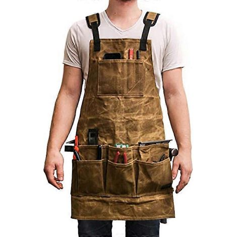 Tablier en toile cirée double couche, bretelles de poche tridimensionnelles réglables, tablier pour outils de travail du bois ( ) (1/5)