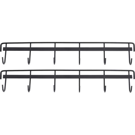 Lot de 2 Porte-manteaux Muraux en Acier Inoxydable, Rail à Crochets pour Vêtements Serviettes Chapeaux, 6 Crochets, Noir (1/5)