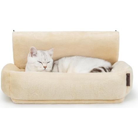 1 - Lit Radiateur Chat - Hamac Chauffant - Revêtement Peluche Lavable - Crochets Métal 6mm - Pour Radiateurs Standards - Beige - 55x36x26cm