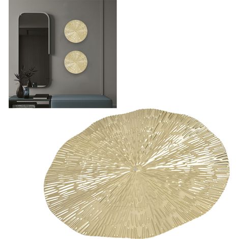 Décoration Murale Ronde Style Élégant en Fer 24,5cm Texture Délicate Cercle Irrégulier Doré