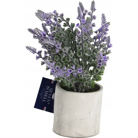 Pianta artificiale di lavanda decorativa in un elegante vaso di cemento. (1/5)