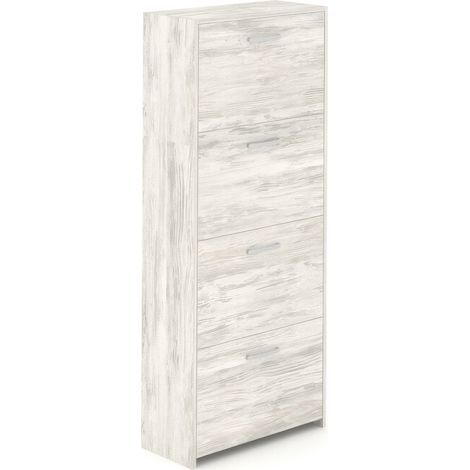 Meuble � Chaussures en Kit Blanc Vein� 58 x 25 x H 139 cm 4 Abattants Double Profondeur