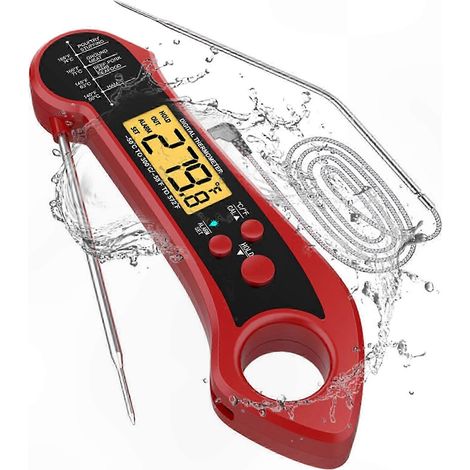 Hochpräzises, faltbares digitales Lebensmittelthermometer mit zwei Sonden für den Küchengebrauch wasserdicht mit akustischem Alarm. (1/5)