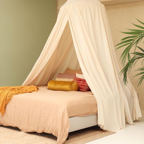 Sollbry Ciel de Lit Beige Crème,Baldaquin Dôme Grande Taille Lit Queen&KingMoustiquaire Lit Double,Décoration Chambre,Anti-Insectes,Diamètre 65cm×270cm×400cm (1/5)