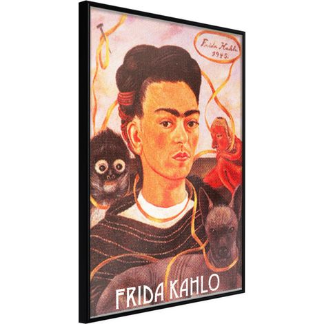 Affiche Murale Encadrée "Frida Khalo Self-Portrait" 21 x 30 cm Noir