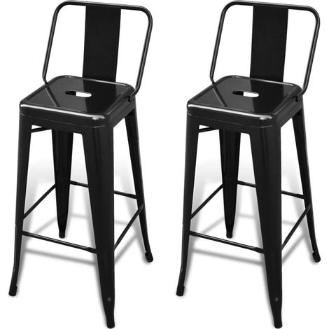 Paket aus 2 eleganten Barhockern aus schwarzem Stahl – Komfort und Stil garantiert (1/3)
