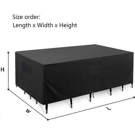 Bâche de protection pour mobilier de jardin 225 x 116 x 82 cm, toile Oxford 420D, imperméable, coupe-vent, résistante à la pluie, aux UV et aux déchirures, noire, rectangulaire. (1/5)