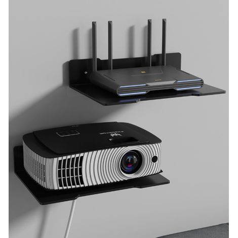 Juego de 2 estantes de pared de metal negro de 30 cm con orificios para cables, sin necesidad de taladrar, para salón, dormitorio, baño, cocina, etc.