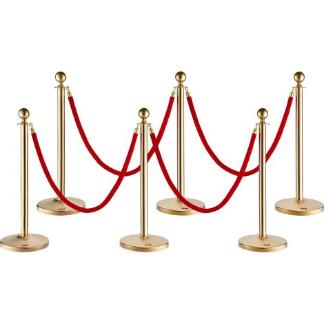 VEVOR Poste Guía 6 Piezas 99cm Barrera de Marcado de Control de Multitudes con 4 Cuerdas de Terciopelo 1,5m para Cola de Separación de Demarcación en Escuela Pública Teatro Hotel Exposición, Color Oro