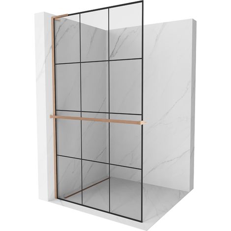 Mexen Kioto+ L Duschwand mit Regal Walk-in 100 x 200 cm, schwarzes Muster, gebürstetes Kupfer - 800-100-123-65-77 (1/5)