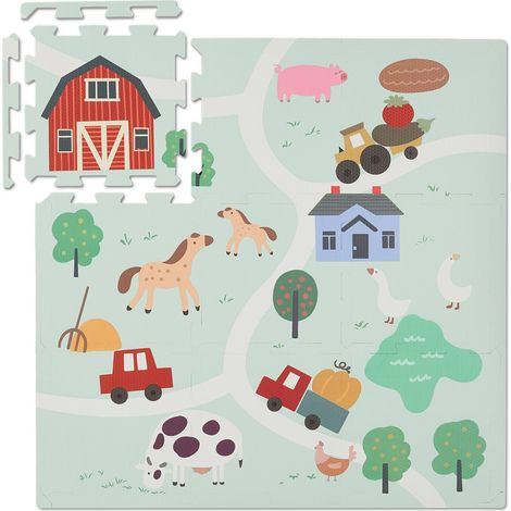 Relaxdays Play Mat, 21-Piece Baby Puzzle, Playing & Crawling, Farm with Animals, Non-Toxic Foam, Kids, Multicoloured (1/5)