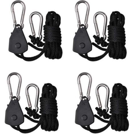 royaluxe-Lot de 4 câbles de levage à cliquet réglables – anti-desserrage, mousqueton fer galvanisé, pour lampes horticoles suspensions plantes jardin serre, robuste
