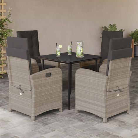 5-tlg. Garten-Essgruppe mit Kissen Hellgrau Poly Rattan