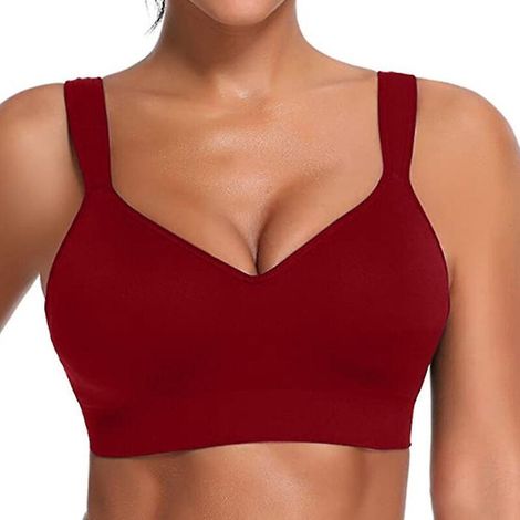 Soutien-gorge de sport rembourré sans armatures pour femme, push-up, idéal pour la gym, le yoga et autres activités sportives. Débardeur court sans coutures, confortable et confortable. Taille L - Rou (1/3)