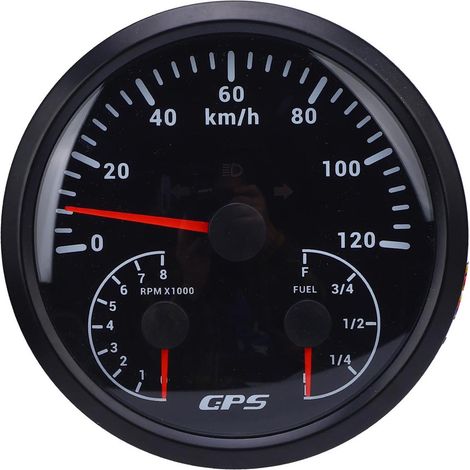 Compteur de vitesse GPS 3 en 1, 110 mm, tachymètre avec jauge de carburant, clignotant, DC 9-32 V, 120 km/h, 8 000 tr/min, rétroéclairage rouge pour camping-car, yachts, camions, cadran noir, lunette (1/5)