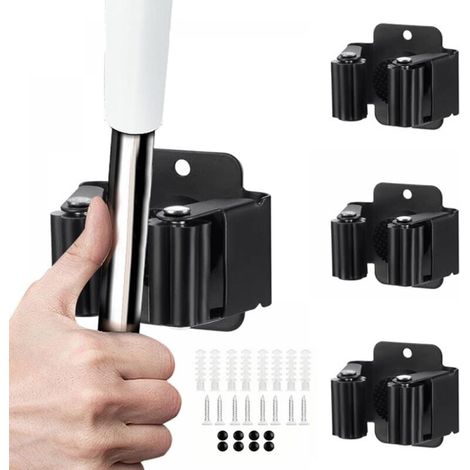 Robuster, wandmontierter Besenhalter aus Edelstahl für Bad und Küche, 4er-Set (schwarz) (1/5)