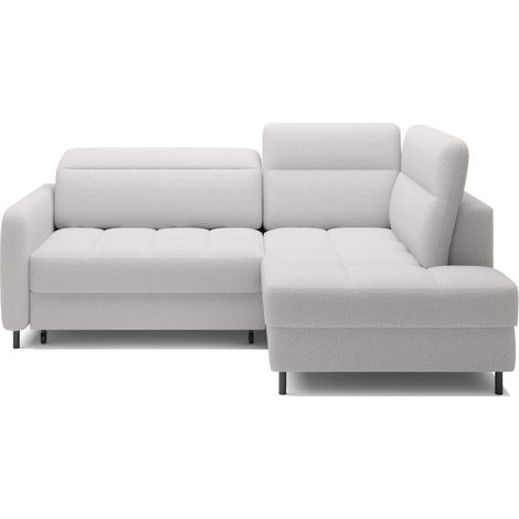 Sofá esquinero derecho convertible BARNEA 208 cm blanco chenilla con almacenamiento (1/5)