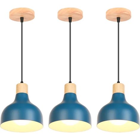 3x Moderne Lampe Suspension Salon 15cm,E27 Lustre Plafonnier Vintage Industriel Métal Bois Suspension Ajustable Style Nordique (1/5)