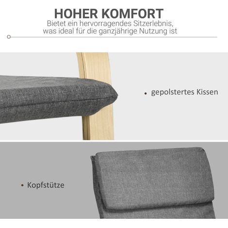 Fauteuil gris et naturel avec appuie-tête et accoudoirs, housse aspect lin, structure bois, pour salon ou bureau