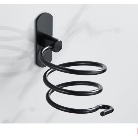 (Black) Hair Dryer Holder, Wall-Mounted Aluminum Hair Dryer Holder, Cable Holder for Kitchen, Bathroom, Bathroom Accessories