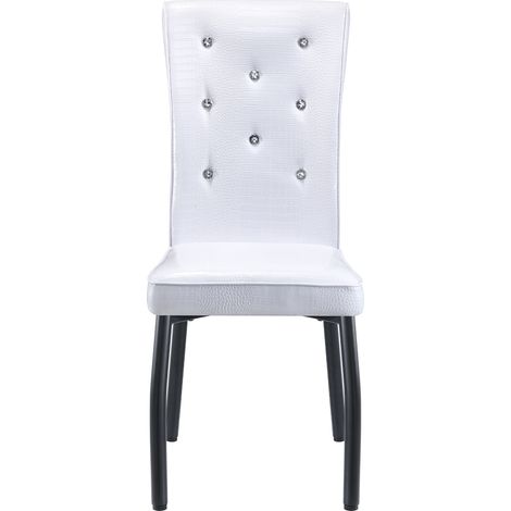Set de 2 sillas de comedor de PVC blanco y negro con respaldo alto y detalles de cristal (1/5)