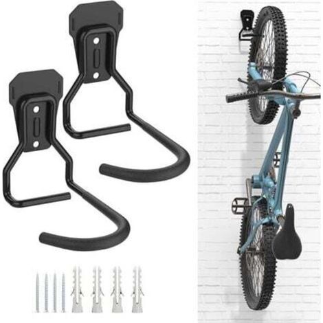 Lot de 2 Crochets Vélo, Noir, Supports de Cintre de Vélo en Fer, Support Mural de Rangement pour Vélos Robuste en Forme de L, Support Vertical de Vélo Pratique pour Maison Garage (1/4)