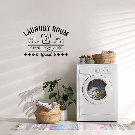 Buanderie Stickers Muraux Wash Dry Fold Sticker Mural Vinyle Sticker Mural Decor Buanderie Stikers Murals pour La Maison Machine À Laver Sèche-linge Décoration Murale Autocollants Décoratifs (1/5)