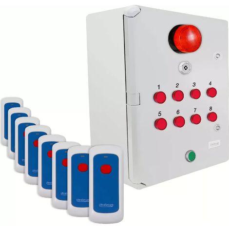 Système d'identification d'alerte sans-fil 900m - 8 boutons mobiles / Sirène / Flash / LEDs / Bouton d'arrêt (DA600+)