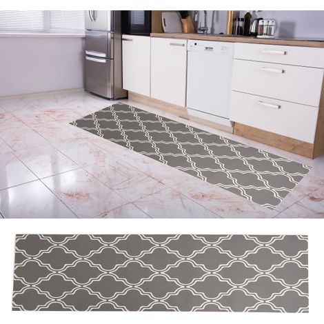 Tapis de cuisine à larges bandes, motif losanges, base gris clair, absorbant et résistant aux graisses, tapis de sol en terre de diatomées (1/5)