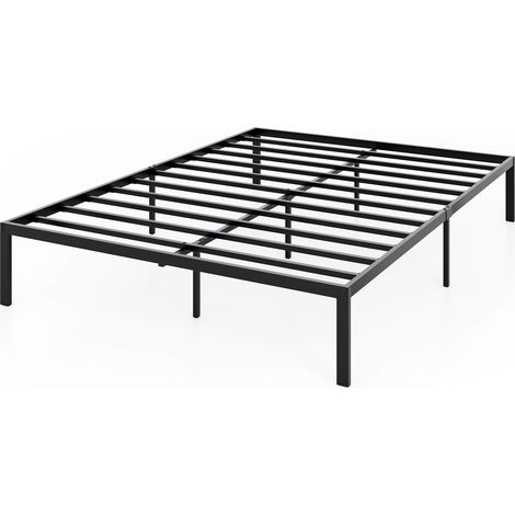 Cama de plataforma de metal de tamaño completo con espacio de almacenamiento, color negro