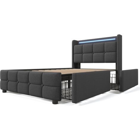 Letto con Cassetti Singolo 90×200 cm con 2 Cassetti, USB, Prese e LED, senza Materasso, Grigio (1/5)
