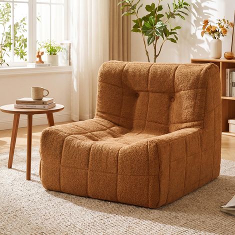 COSTWAY Divano da Pavimento, Poltrona da Lettura con Fondo Antiscivolo e Design Trapuntato, Sedia Imbottita da Terra per Soggiorno, Studio, Camera da Letto, 86 x 86 x 72cm, Portata 150 kg (Marrone) (1/5)
