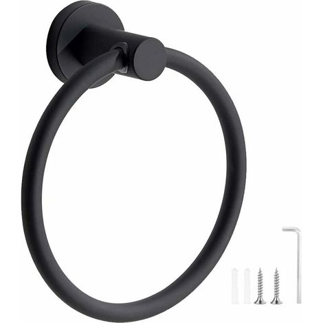 PorteServiettes, Anneau Porte Serviettes Givré Noir, Anneau PorteServiettes Mural en Acier Inoxydable 304, Porte Serviette Rond pour Salle de Bain, Cuisine (1/5)