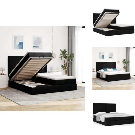 Ottoman-Bett mit Matratzen Schwarz 200x200 cm Stoff - Ottoman-Bett - Ottoman-Betten - Bettrahmen - Bettgestell (1/5)