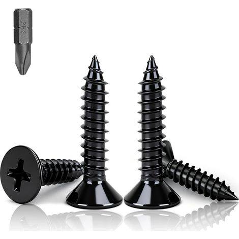 80 Pièces Vis Autotaraudeuses M4x16mm, Vis à Bois Acier Carbone Noir, Vis à Tête Plate Croisée pour Bois, Meubles, Plastique et Métal Doux (1/5)