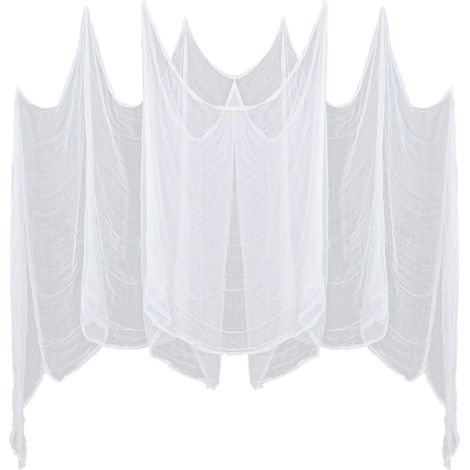 Rideau Halloween Decoration Exterieur Effrayante Chiffon,Grande Blanche Effrayantes Tapisserie pour Deco Halloween Interieur Gaze Décorations d'halloween Fournitures de Féte 215 x 500 cm (1/5)