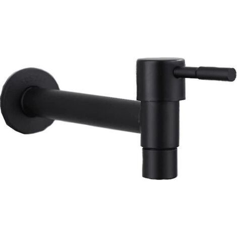 Mop Robinet de Piscine, Robinet Mural Noir, Robinet Mural, Robinet d'eau Froide, Salle de Bain, évier, Balcon, Robinet d'économie d'eau en Acier Inoxydable de Cuisine (Noir) (1/4)