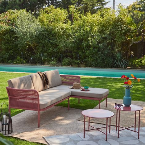 Salon de jardin d'angle acier et cordes 4 places beige et terracotta - Zinoa (1/5)