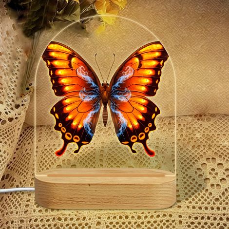Veilleuse en forme d'arc avec papillon orange-rouge à queues  Lampe LED 7 couleurs  Décoration chambre bébé  Cadeau naissance (1/5)