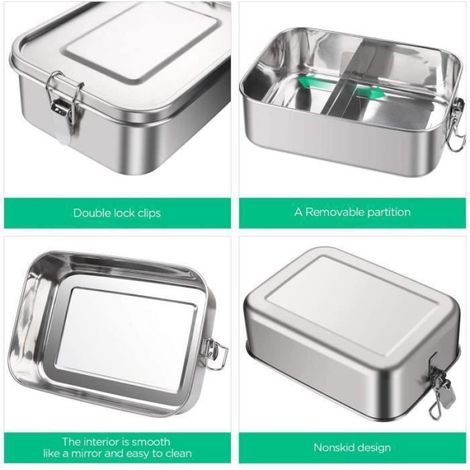 Inox Lunch Box Hermétique Anti Fuite avec Compartiment Amovible 800 ml Boîte Repas avec Clip de Verrouillage (1/3)