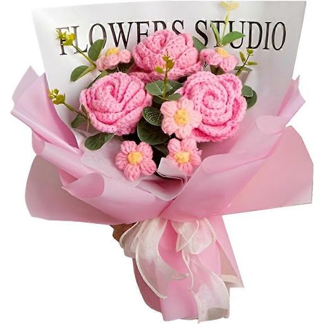 Bouquet de roses tricoté à la main, bouquet d'anniversaire prêt à offrir, fleurs tricotées pour la Saint-Valentin, C (1/5)