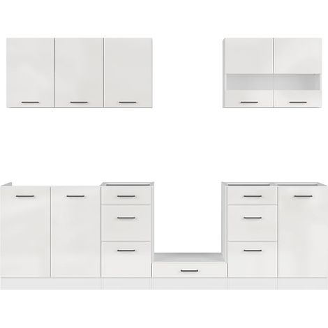 Cuisine complète 260 cm,Ensemble de meuble de cuisine coloris Blanc/Craie brillant, plan de travail non inclus (1/5)
