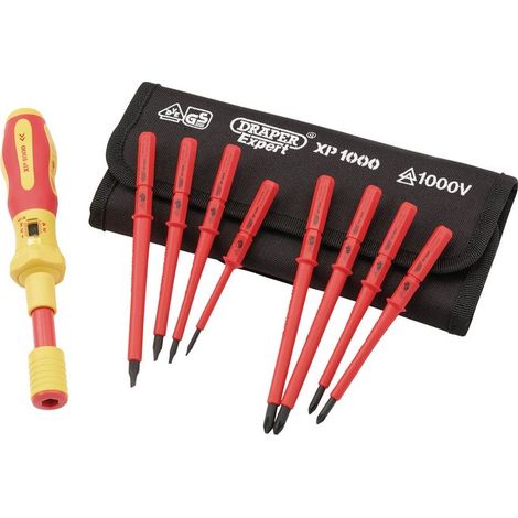 Draper Torque Screwdriver Set 9pc XP1000 VDE Interchangeable In Pouch 65372