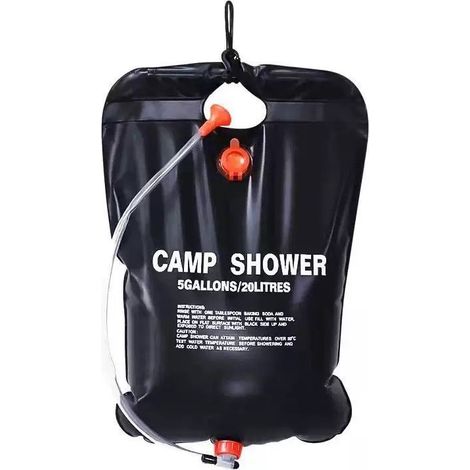 Douche solaire de camping 20L, sac à douche portable à énergie solaire avec pommeau, pour randonnée, plage et voyages extérieurs (1/5)