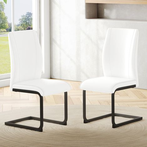 Ensemble 2 chaises similicuir blanc et métal noir - Design ergonomique et esthétique - Confort moderne salle à manger 43x44,5x99cm (1/5)