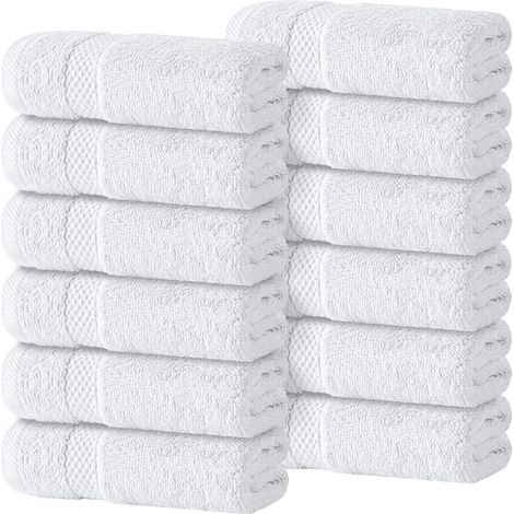 Lot de 12 Serviettes de Bain de Luxe en Coton de Style hôtel, Petites Serviettes de Bain épaisses et absorbantes en Peluche Douce, 33 x 33 cm, Blanc (1/5)