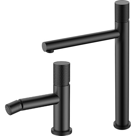 Set miscelatori lavabo alto e bidet nero opaco con leva zigrinata Gemini (1/5)